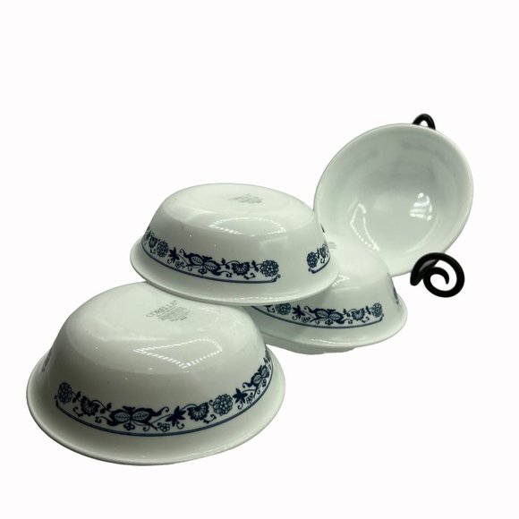 Vintage Corelle Vitrelle Glass Old Town Blue Onion Banded Cereal Soup Bowls 4 Pc - Picture 2 of 8